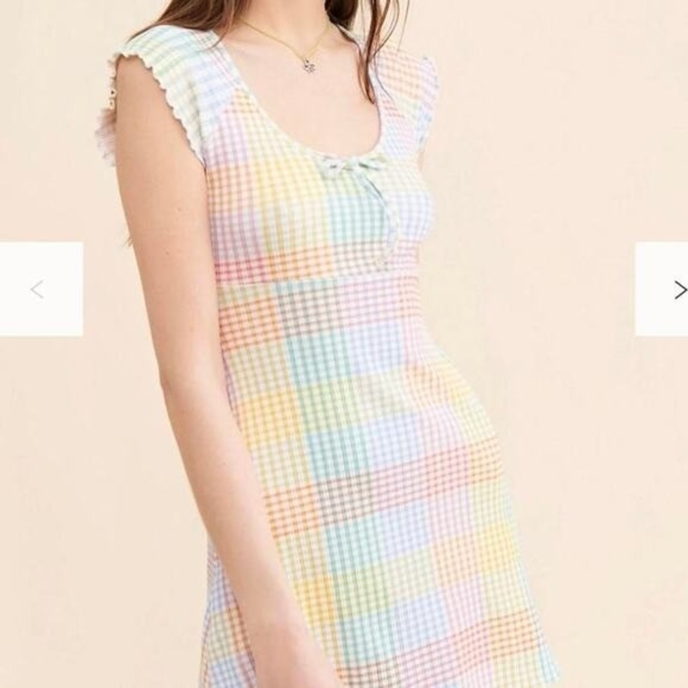 LoveShackFancy Zoie Mini Dress Rainbow Gingham Coquette Cotton Size S